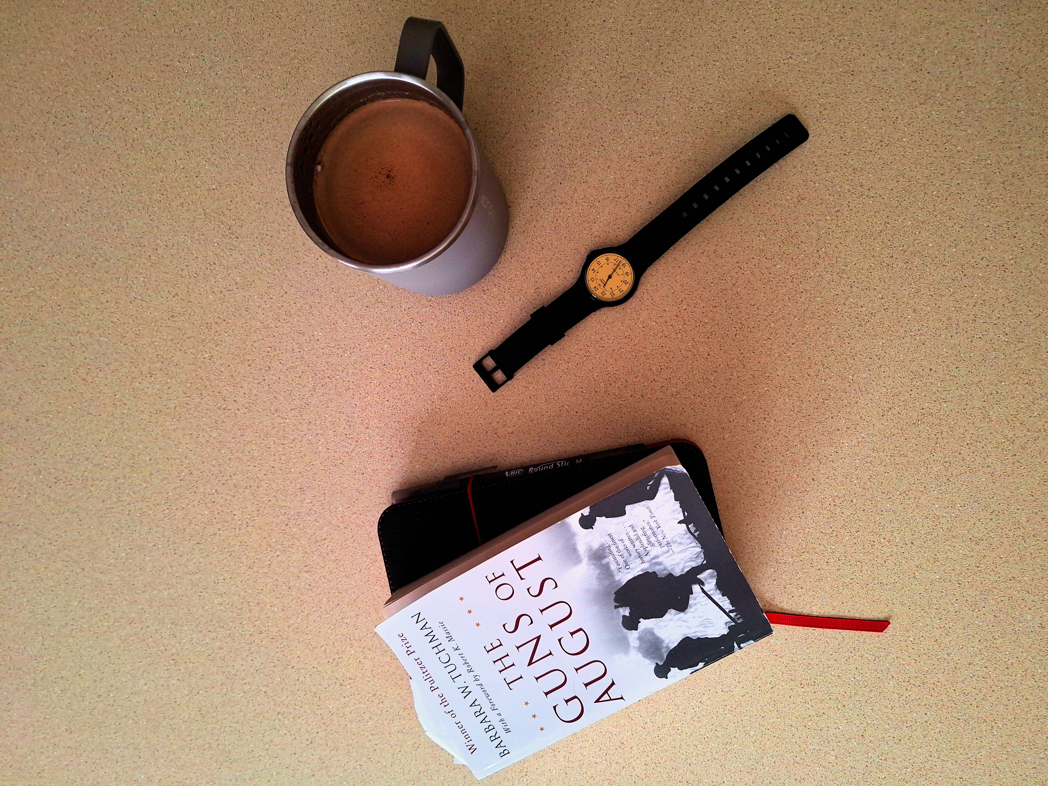 The Casio MQ-24 resting on a café counter